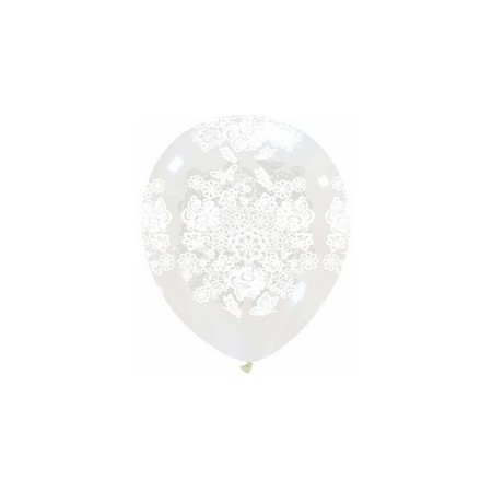 Palloncino in Lattice Rotondo 12,5 cm. Stampa Cuori e Rose Trasparente