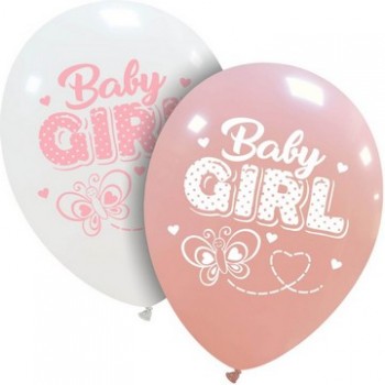 Palloncino in Lattice Rotondo 30 cm. Stampa Baby Girl Farfalla