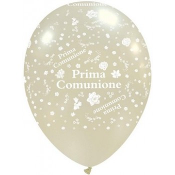 Palloncino in Lattice Rotondo 30 cm. Stampa Comunione Bianco Metallizzato