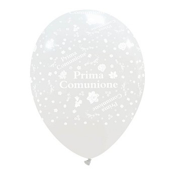 Palloncino in Lattice Rotondo 30 cm. Stampa Comunione Bianco Pastello