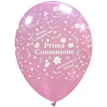 Palloncino in Lattice Rotondo 30 cm. Stampa Comunione Rosa Metallizzato