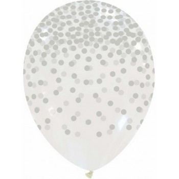 Palloncino in Lattice Rotondo 30 cm. Stampa Coriandoli Argento