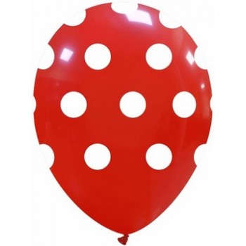 Palloncino in Lattice Rotondo 30 cm. Stampa Pois Rosso