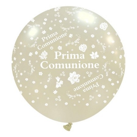 Palloncino in Lattice Rotondo 80 cm. Stampa Comunione Bianco Metallizzato