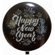 Palloncino in Lattice Rotondo 80 cm. Stampa Happy New Year Nero Glitter