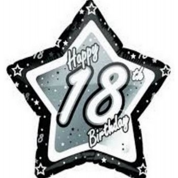 Palloncino Mylar 45 cm. 18° Happy Birthday Black and Silver