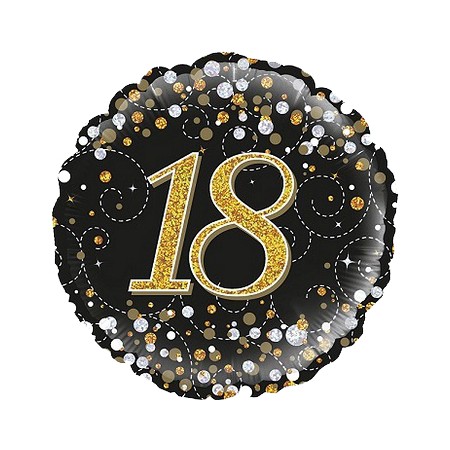 Palloncino Mylar 45 cm. 18° Sparkling Fizz Birthday Black & Gold Holographic