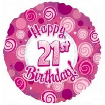 Palloncino Mylar 45 cm. 21° Happy Birthday Pink Dazzeloon