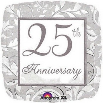 Palloncino Mylar 45 cm. 25° Anniversary Silver Elegant Scroll