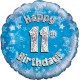 Palloncino Mylar 45 cm. Age 11° Happy Birthday Blue Holographic