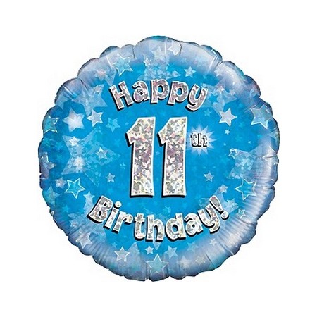 Palloncino Mylar 45 cm. Age 11° Happy Birthday Blue Holographic