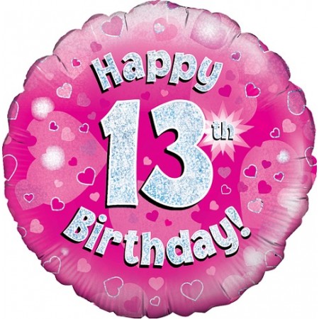 Palloncino Mylar 45 cm. Age 13° Happy Birthday Pink Holographic