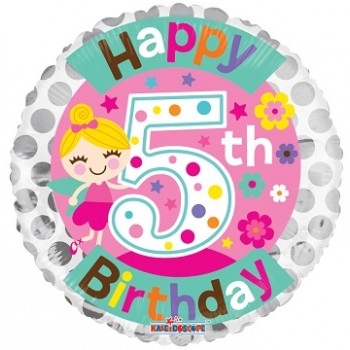 Palloncino Mylar 45 cm. Age 5° Birthday Girl