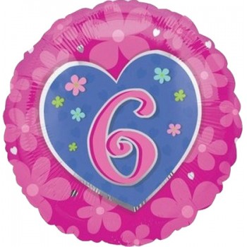 Palloncino Mylar 45 cm. Age 6° Flower Blue Birthday