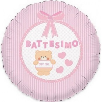 Palloncino Mylar 45 cm. Bimba - Battesimo Baby Bear Rosa