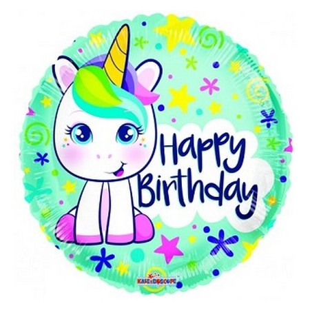 Palloncino Mylar 45 cm. Birthday Cute Unicorn Gelli