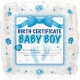 Palloncino Mylar 45 cm. Boy - Baby Boy Birth Certificate