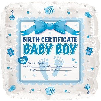 Palloncino Mylar 45 cm. Boy - Baby Boy Birth Certificate