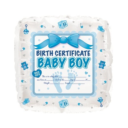 Palloncino Mylar 45 cm. Boy - Baby Boy Birth Certificate