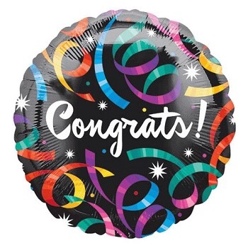 Palloncino Mylar 45 cm. Congrats Streamers Black