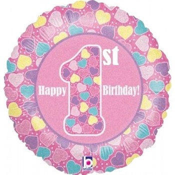 Palloncino Mylar 45 cm. First Birthday Girl Balloon