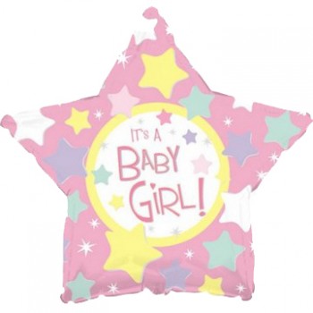 Palloncino Mylar 45 cm. Girl - It's a Girl Pink Star