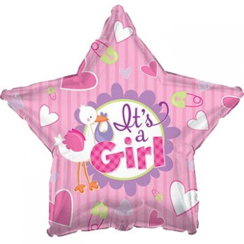 Palloncino Mylar 45 cm. Girl - It's a Girl Stork