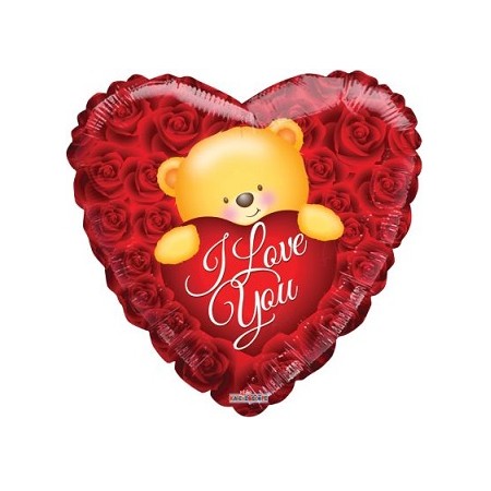 Palloncino Mylar 45 cm. Love Bear Over Roses