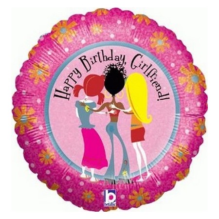 Palloncino Mylar 45 cm. R - Happy Birthday Girlfriend Holographic