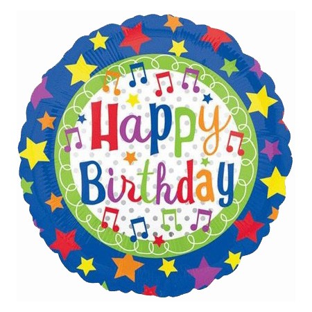 Palloncino Mylar 45 cm. R - Happy Birthday Music notes & Stars