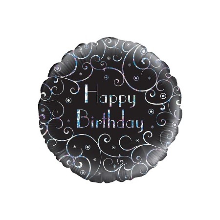 Palloncino Mylar 45 cm. R - Birthday Black Swirls Holographic