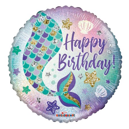 Palloncino Mylar 45 cm. R - Birthday Mermaid Holographic