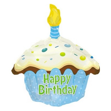 Palloncino Mylar 45 cm. T - Birthday Blue Cupcake Shape