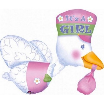 Palloncino Mylar Multi Balloon 81 cm. Cicogna It's a Girl