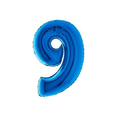 Palloncino Mylar Numero Medio Blu 9 - 36 cm.